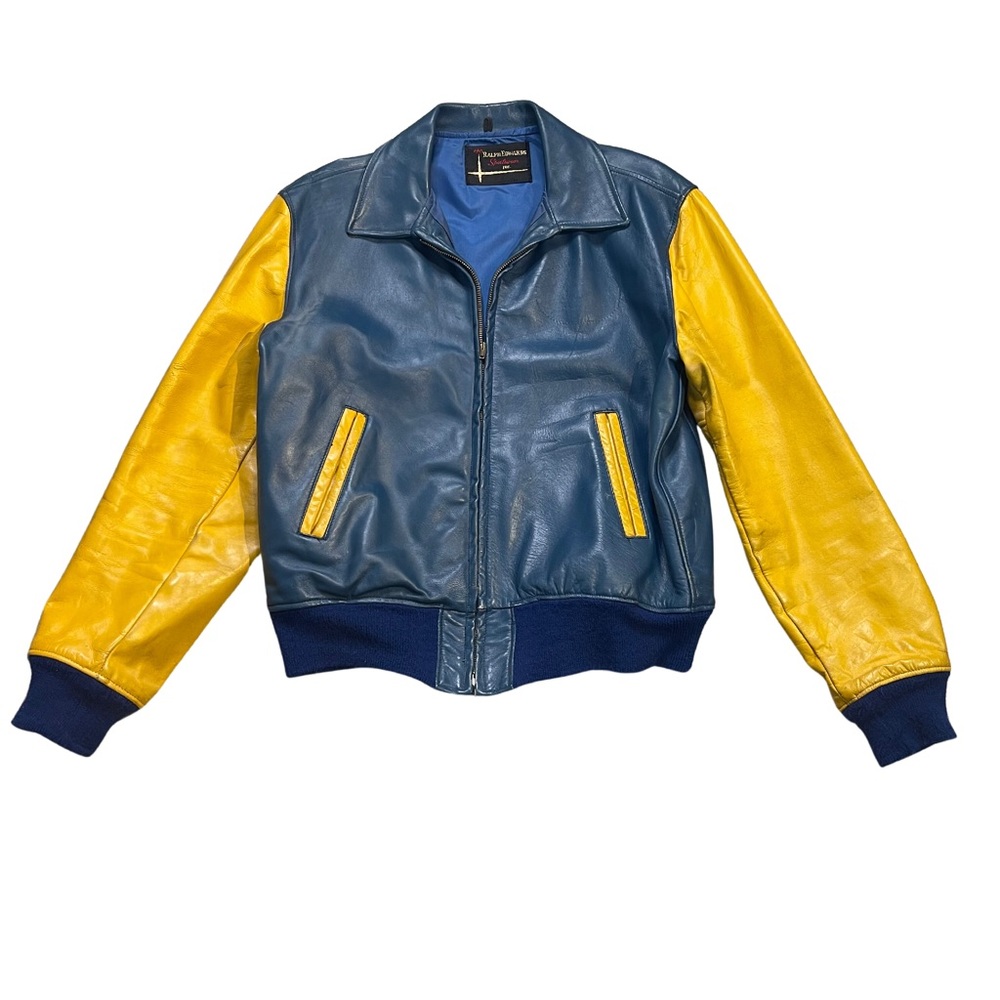 Vintage 70s Leather Sports Jacket St. Louis Rams Blues Yellow Blue Ralph Edwards
